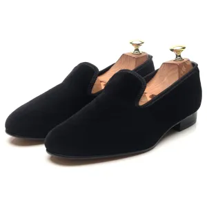 'Albert' Black Velvet Slippers UK 7