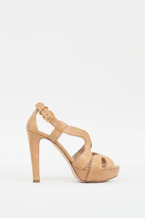 Beige Leather Cutout Platform Heel
