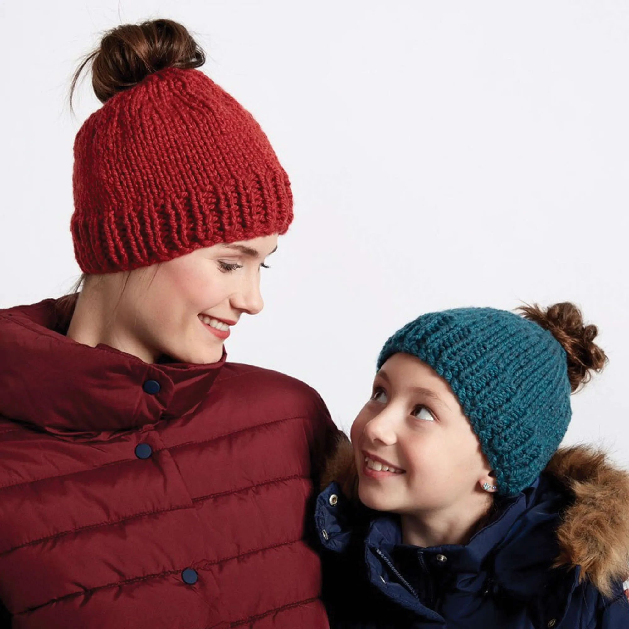 Bernat Family Fun Messy Bun Knit Hats