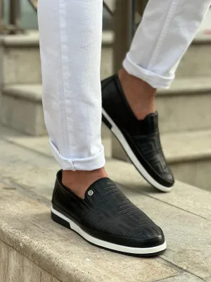Bojoni Veneta Checkered Rubber Sole Black Casual Loafer