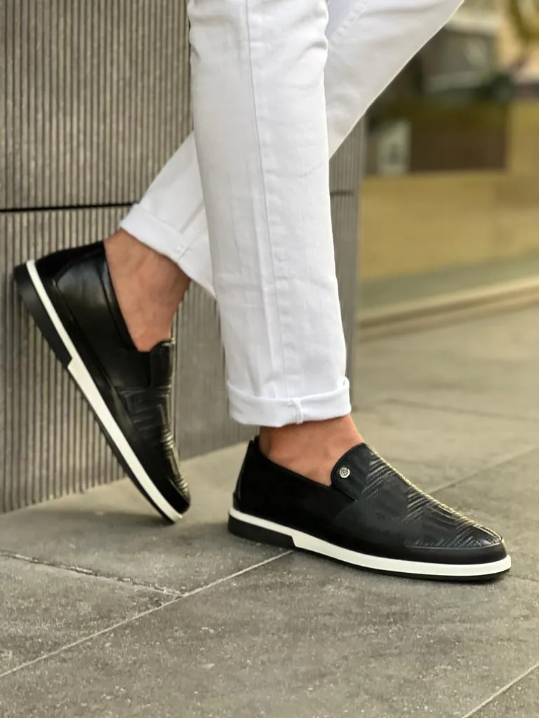 Bojoni Veneta Checkered Rubber Sole Black Casual Loafer