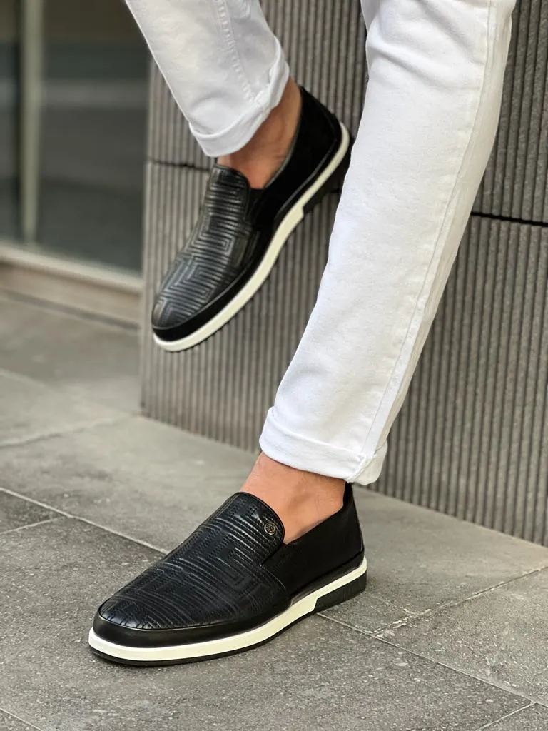 Bojoni Veneta Checkered Rubber Sole Black Casual Loafer