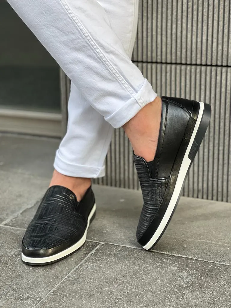 Bojoni Veneta Checkered Rubber Sole Black Casual Loafer