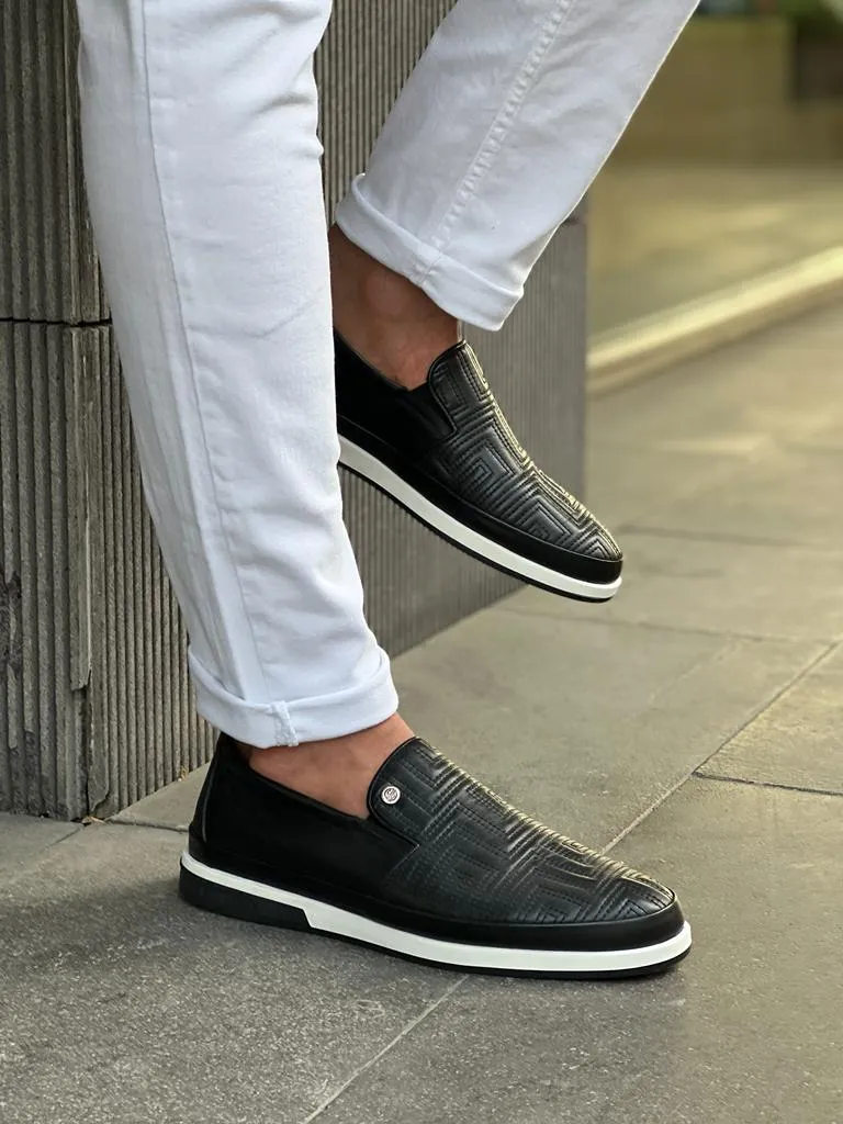 Bojoni Veneta Checkered Rubber Sole Black Casual Loafer