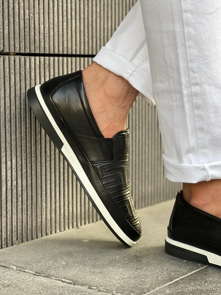 Bojoni Veneta Checkered Rubber Sole Black Casual Loafer