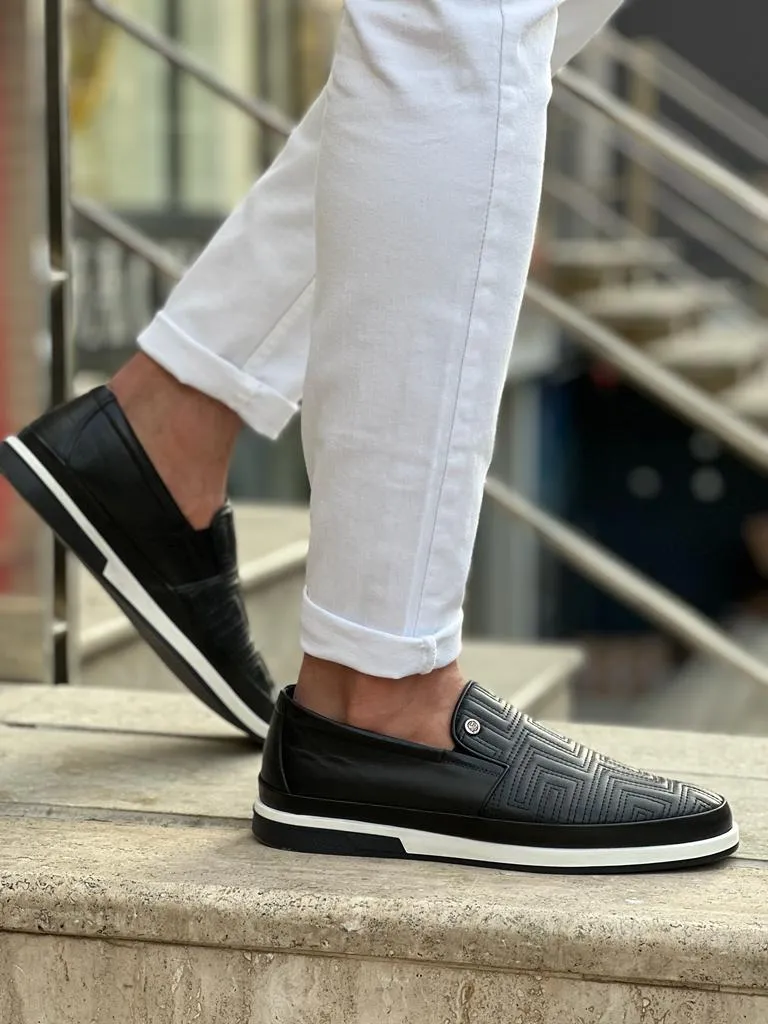 Bojoni Veneta Checkered Rubber Sole Black Casual Loafer