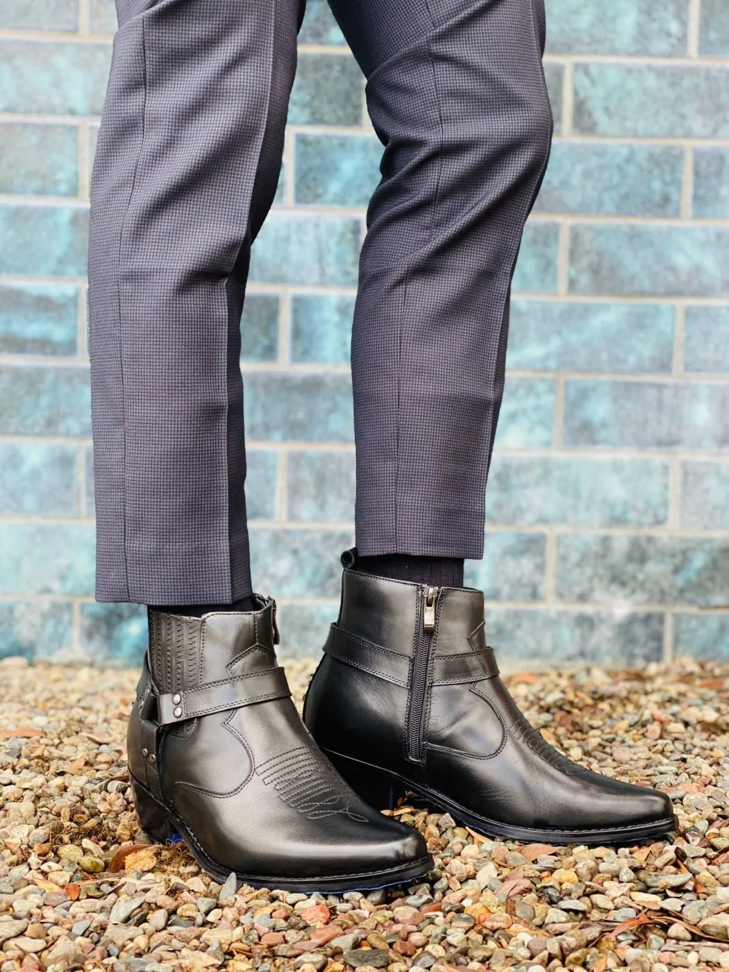 CALTO - T8112 - 3.3 Inches Taller (Black) - Zipper Boots