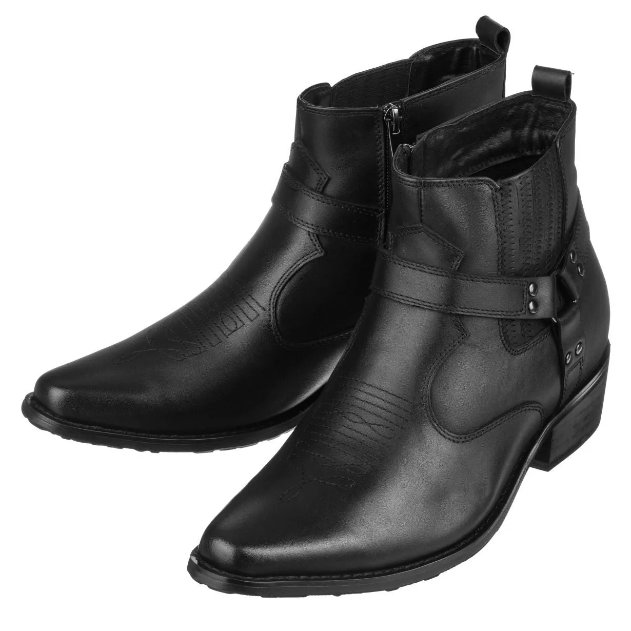 CALTO - T8112 - 3.3 Inches Taller (Black) - Zipper Boots