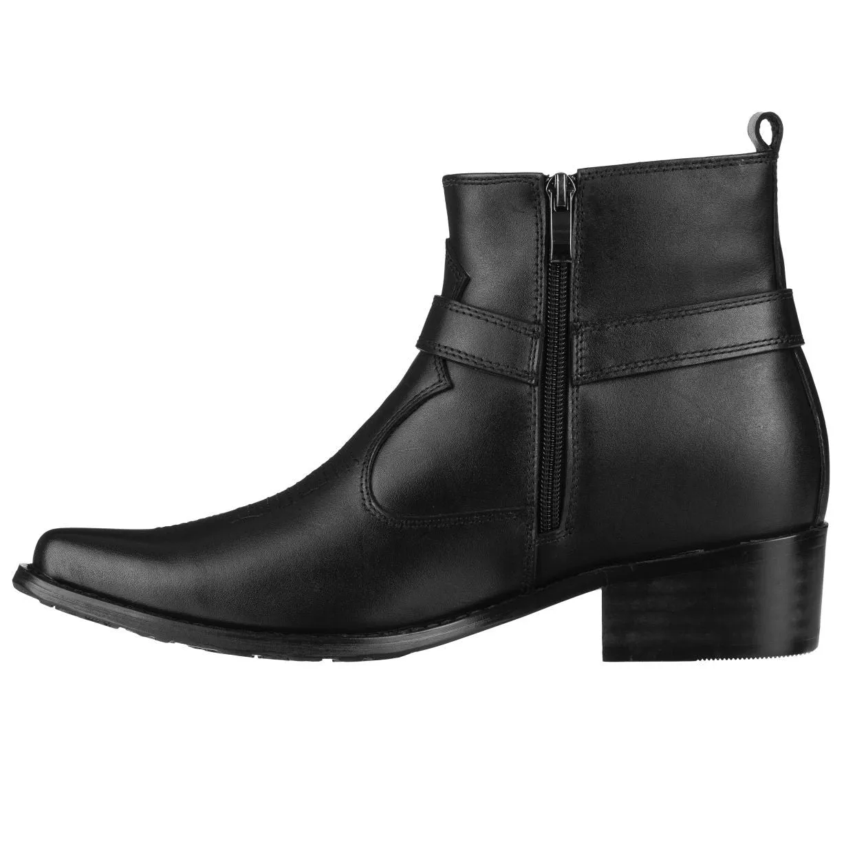 CALTO - T8112 - 3.3 Inches Taller (Black) - Zipper Boots
