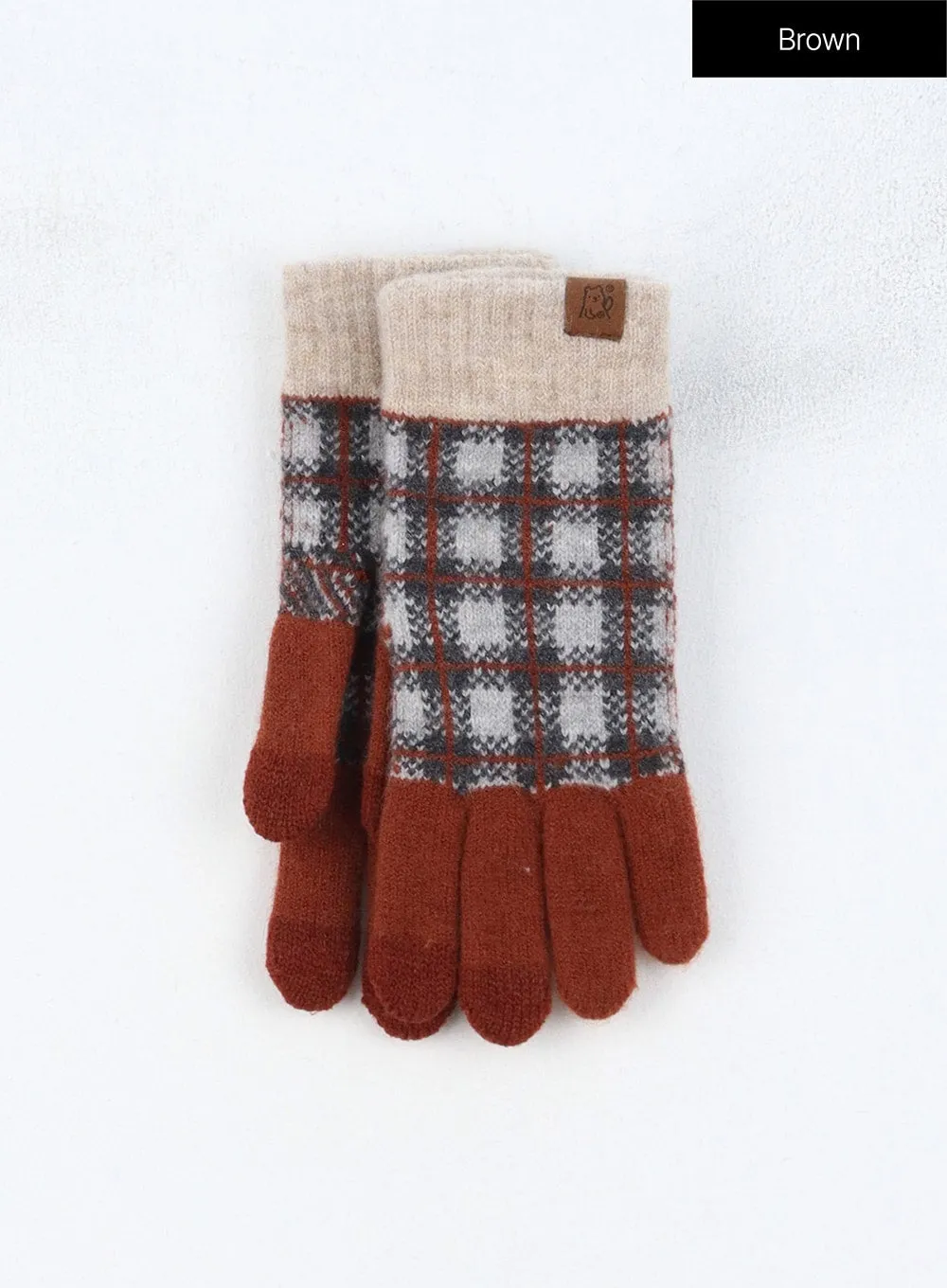 Color Block Plaid Knit Gloves IN317