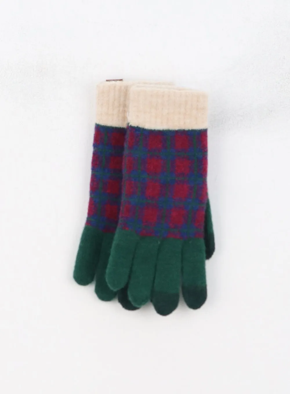 Color Block Plaid Knit Gloves IN317