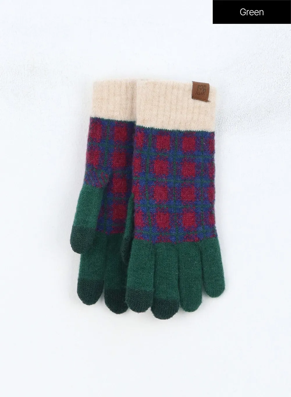 Color Block Plaid Knit Gloves IN317
