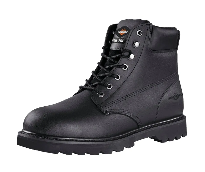 Diamondback Work Boots, 9.5, Medium W, Black, Leather Upper, Lace-Up, Steel Toe, With Lining :PR: QUANTITY: 1