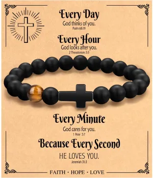 Father's Day Christian Gifts for Men Dad, Baptism Religious Cross Bracelet for Man Him Son Grandson Dad Father Brother Godfather Grandfather Grandpa Husband, Inspirational Faith Based Jesus Bracelets