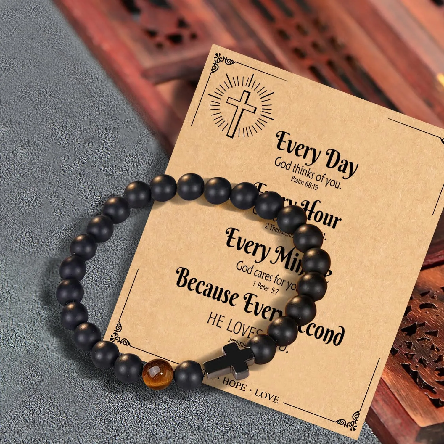Father's Day Christian Gifts for Men Dad, Baptism Religious Cross Bracelet for Man Him Son Grandson Dad Father Brother Godfather Grandfather Grandpa Husband, Inspirational Faith Based Jesus Bracelets