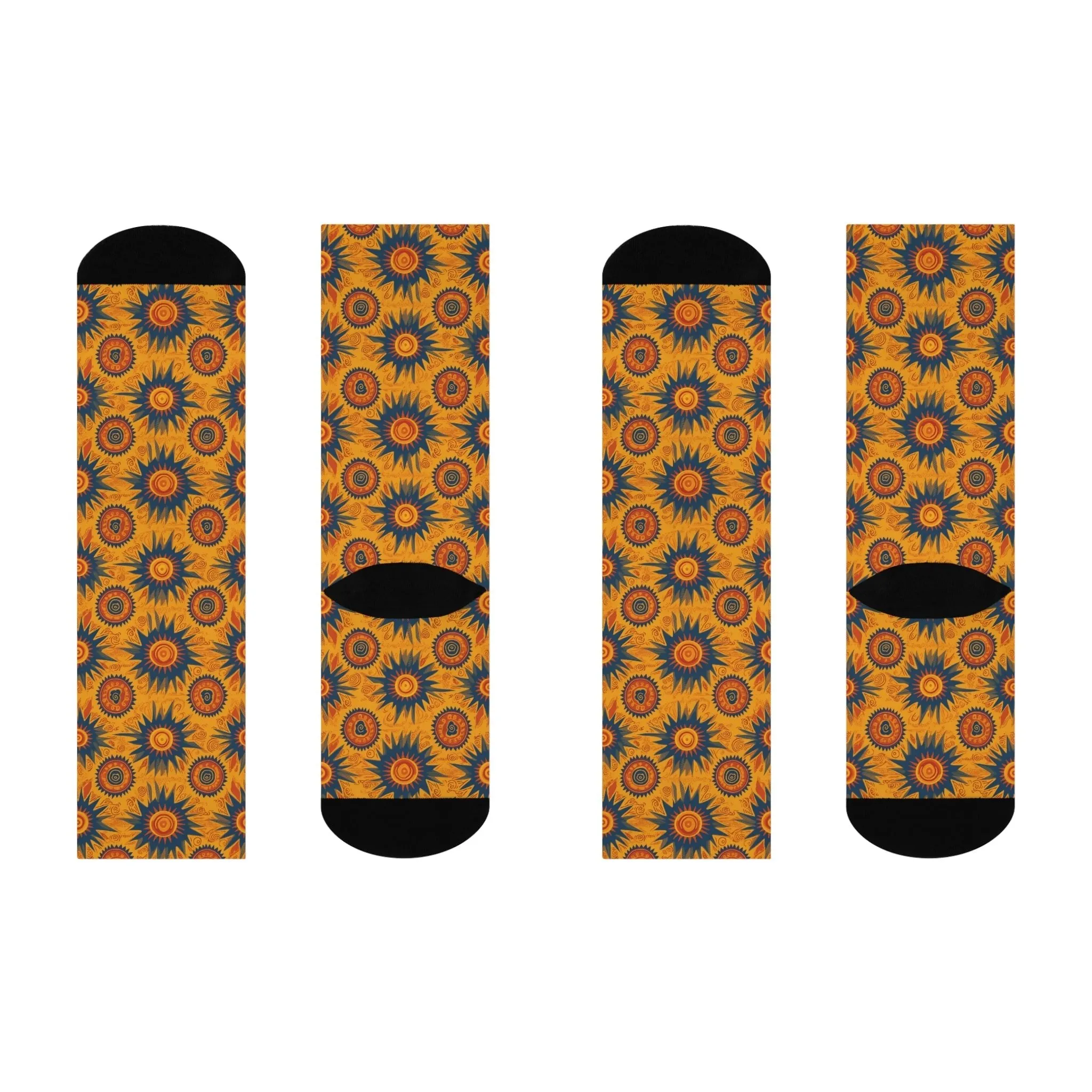 Folk Art Sun Design Cushioned Crew Socks