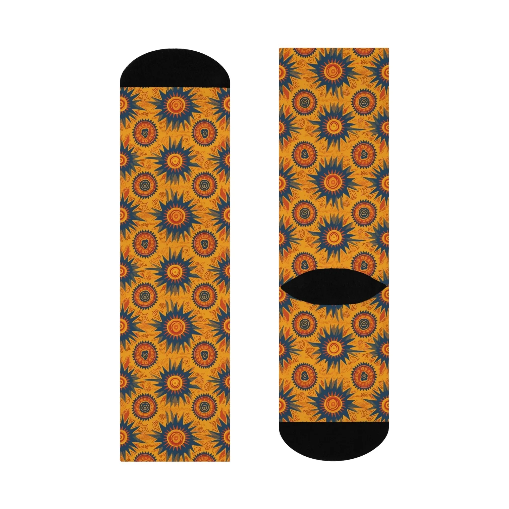 Folk Art Sun Design Cushioned Crew Socks