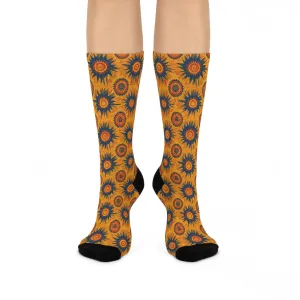 Folk Art Sun Design Cushioned Crew Socks