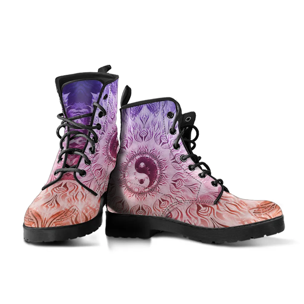 Fractalized Rainbow Yin & Yang Mandala | Leather Boots | Mandalazed