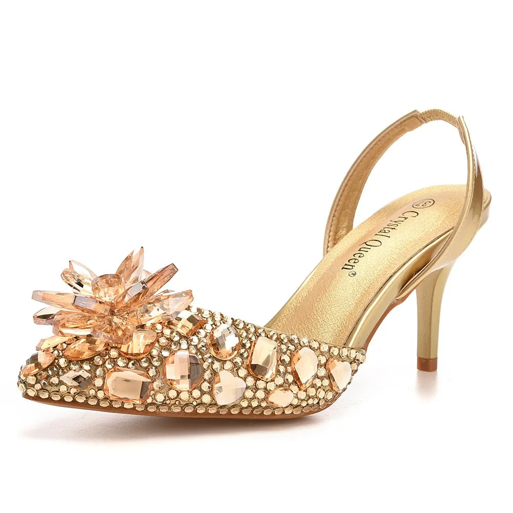 Gold shallow mouth pointed bride shoes
