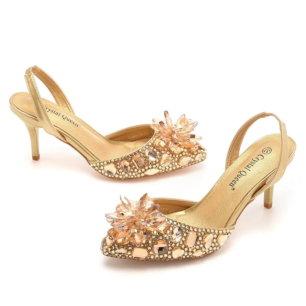 Gold shallow mouth pointed bride shoes