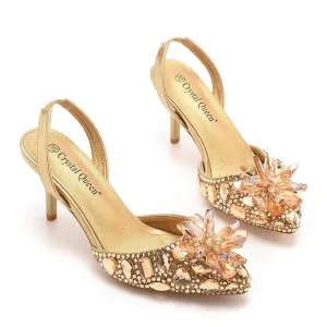 Gold shallow mouth pointed bride shoes