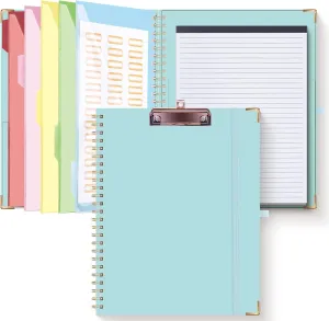 HAUTOCO Clipboard Folio with Refillable Notepad for Letter Size (11" x 8.5"), 5 Dividers with 10 Pockets, Elastic Pen Holder and File Folder Labels, Spiral Nurse Clipboard Artboard(Blue)