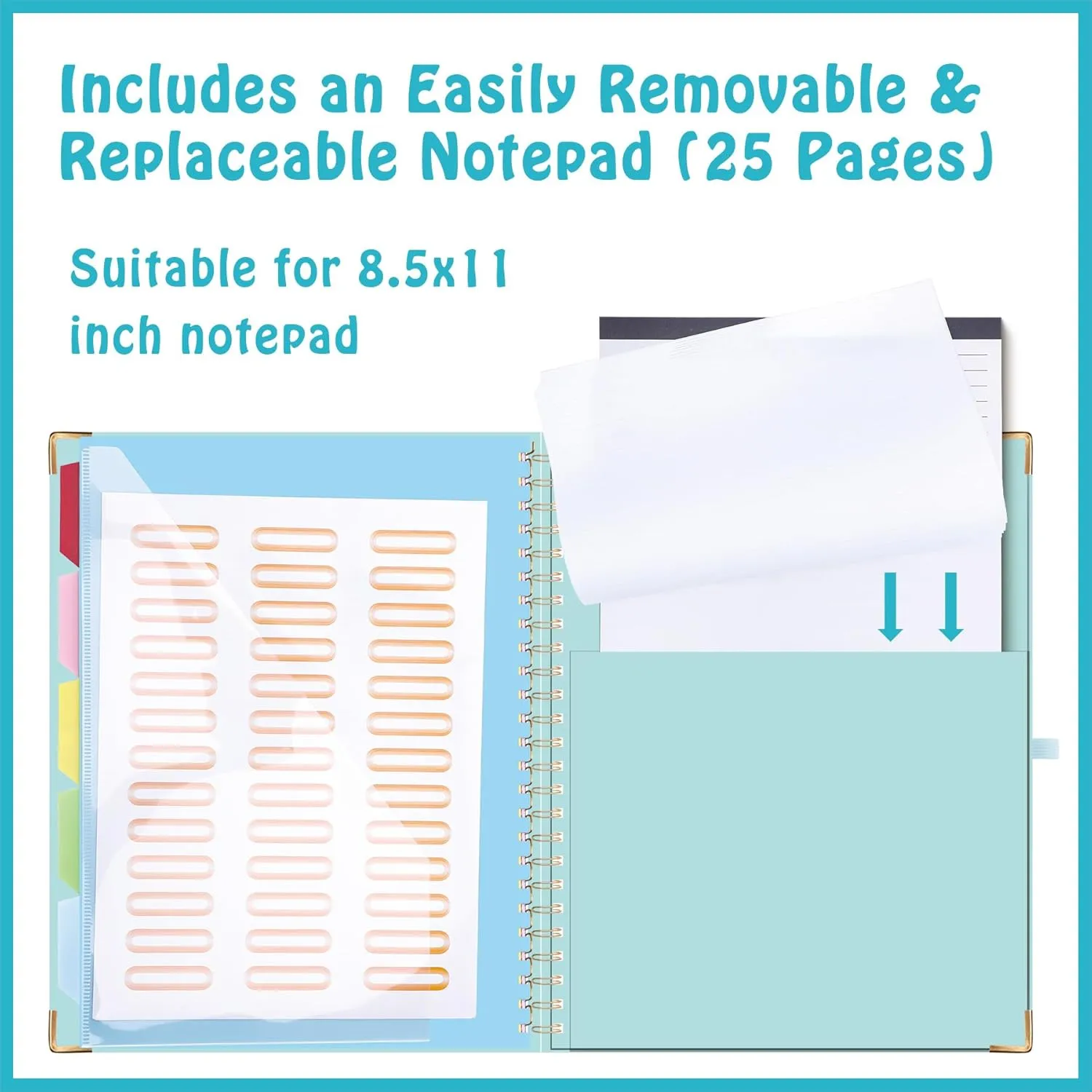 HAUTOCO Clipboard Folio with Refillable Notepad for Letter Size (11" x 8.5"), 5 Dividers with 10 Pockets, Elastic Pen Holder and File Folder Labels, Spiral Nurse Clipboard Artboard(Blue)