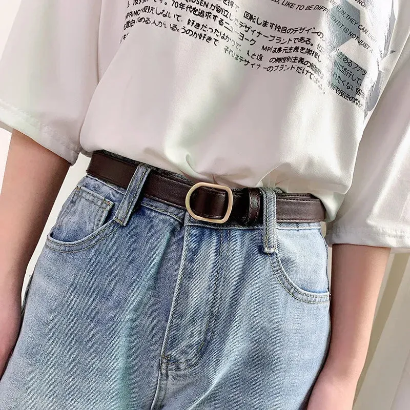Internet Celebrity with The Same Thin Belt Women's Simple and Non-porous Student Jeans Belt Women's Black Ins Cool