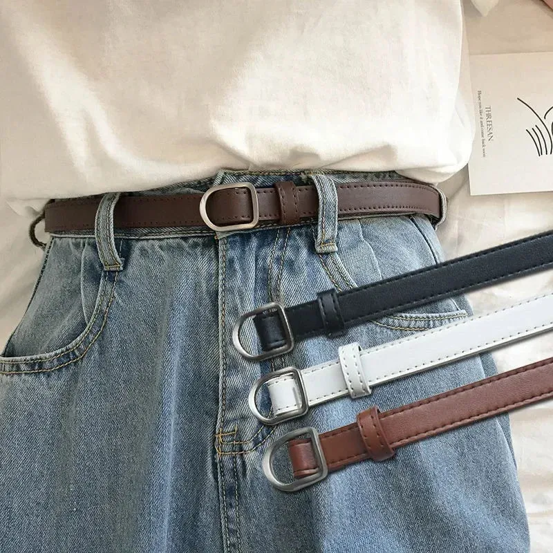 Internet Celebrity with The Same Thin Belt Women's Simple and Non-porous Student Jeans Belt Women's Black Ins Cool
