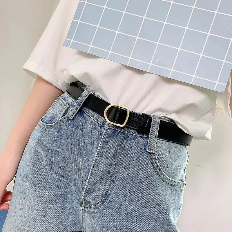 Internet Celebrity with The Same Thin Belt Women's Simple and Non-porous Student Jeans Belt Women's Black Ins Cool