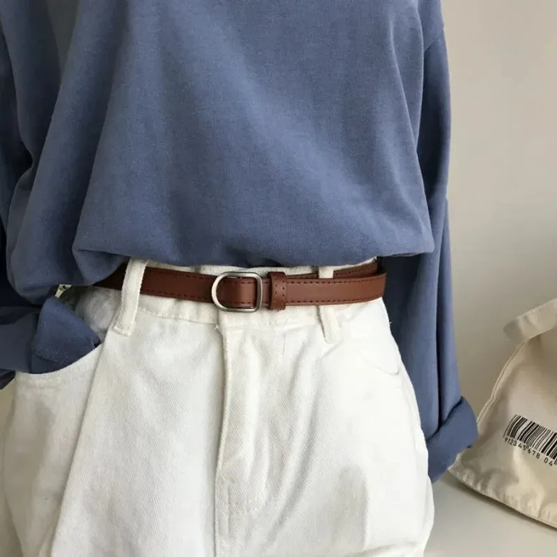 Internet Celebrity with The Same Thin Belt Women's Simple and Non-porous Student Jeans Belt Women's Black Ins Cool