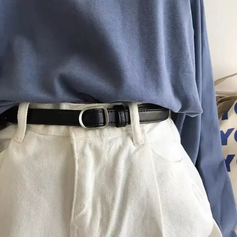 Internet Celebrity with The Same Thin Belt Women's Simple and Non-porous Student Jeans Belt Women's Black Ins Cool