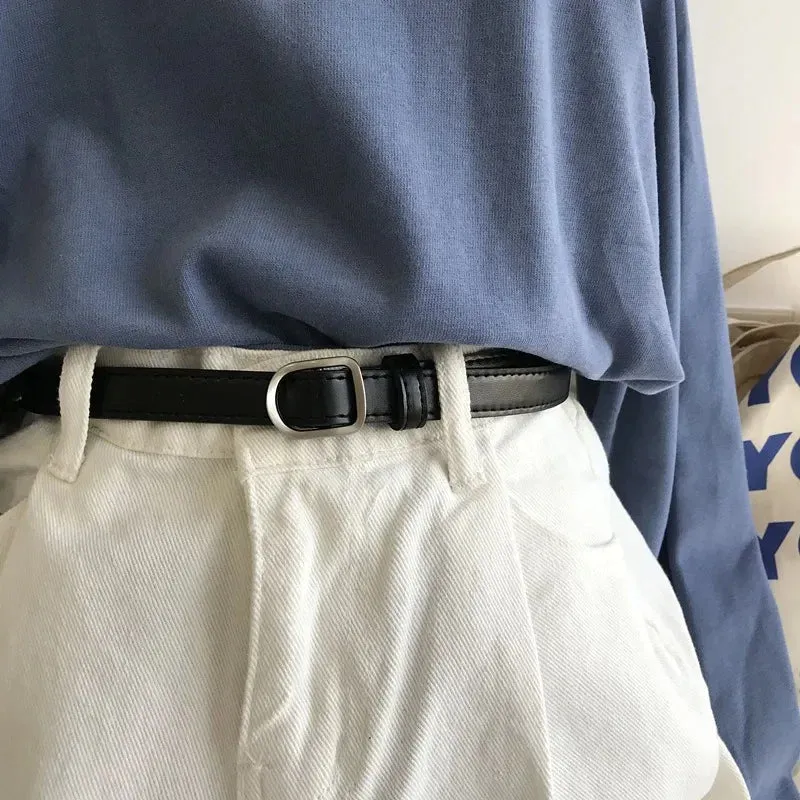 Internet Celebrity with The Same Thin Belt Women's Simple and Non-porous Student Jeans Belt Women's Black Ins Cool
