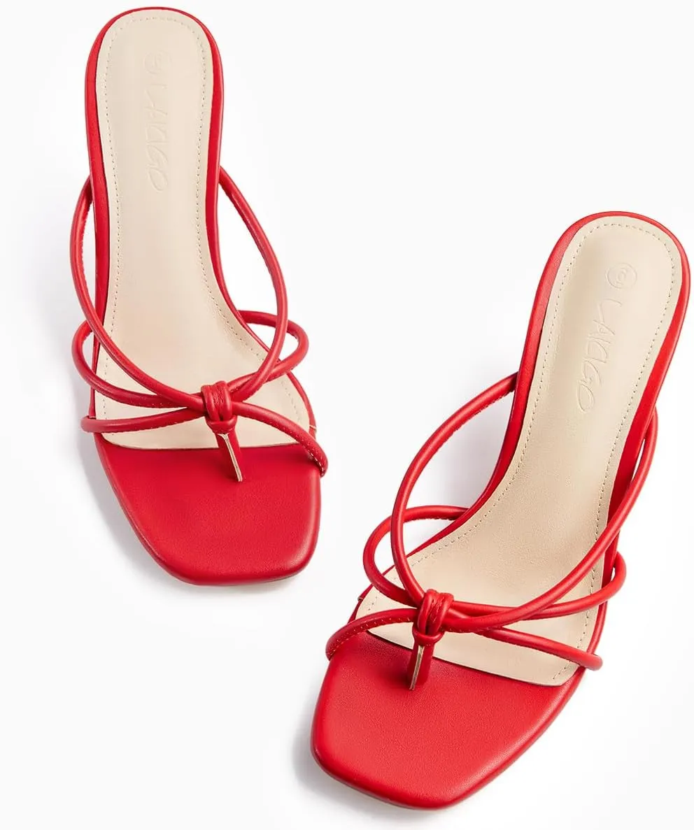 LAICIGO Women??s Square Open Toe Flip Flops Stiletto Heels Strappy Thong Slide on Slingback Mules Sandals