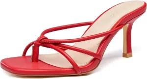 LAICIGO Women??s Square Open Toe Flip Flops Stiletto Heels Strappy Thong Slide on Slingback Mules Sandals