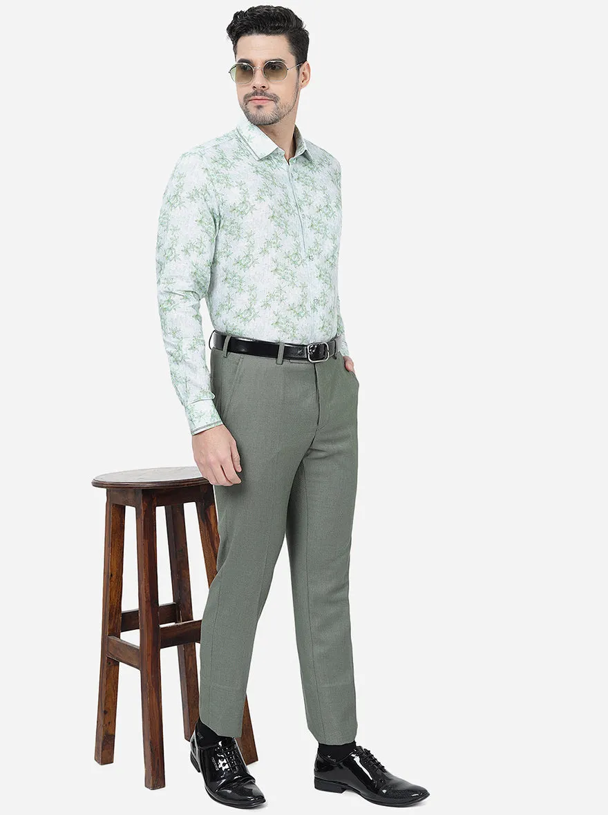 Light Green Solid Slim Fit Formal Trouser | Metal