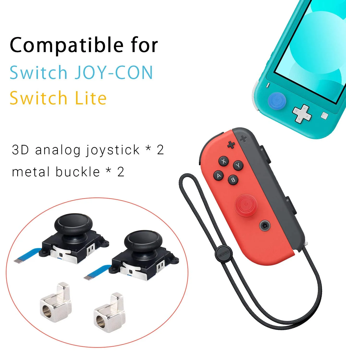 LONANDY 2 Pack Joycon Joysticks, Joycon Repair Kit Joystick Replacement Parts for Nintendo Switch, Switch Lite & Switch OLED, Include Thumb Grips, Metal Lock Buckles