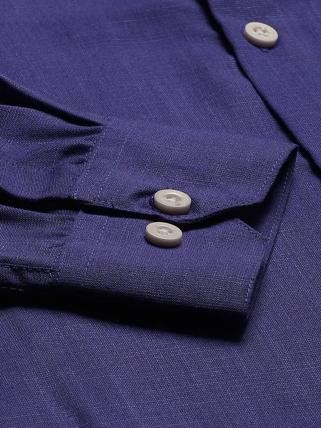 Mens Cotton Linen Royal Blue Chinese Collar Shirt - Sojanya