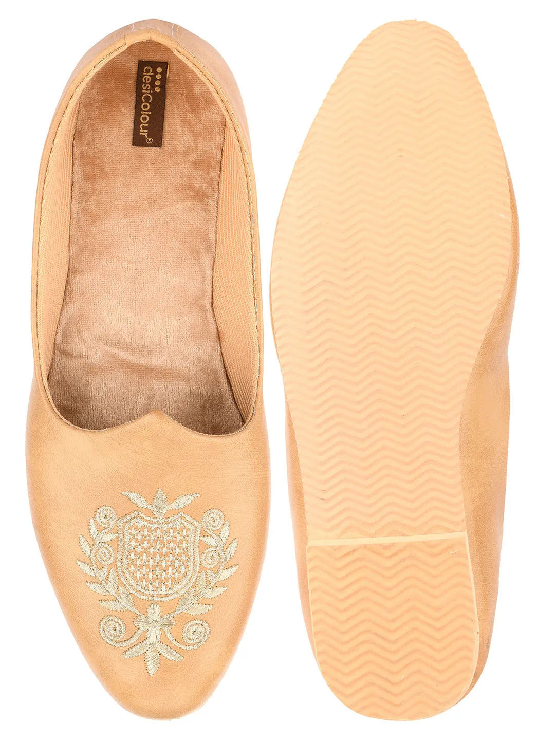 Men's Indian Ethnic Party Wear Beige Footwear - Desi Colour