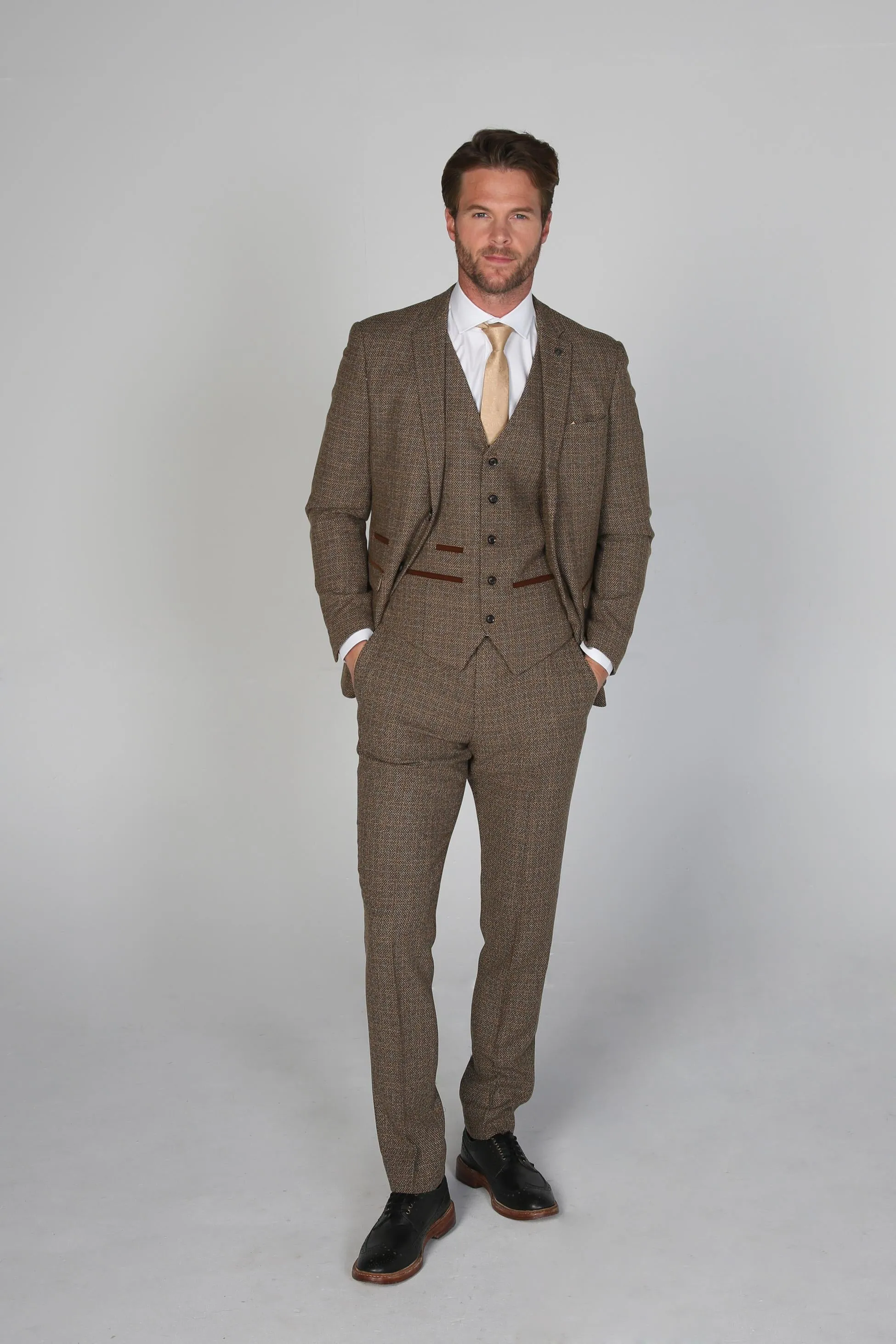 Men's Tweed-Like Tailored Fit  Formal Suit - RALPH - Brown