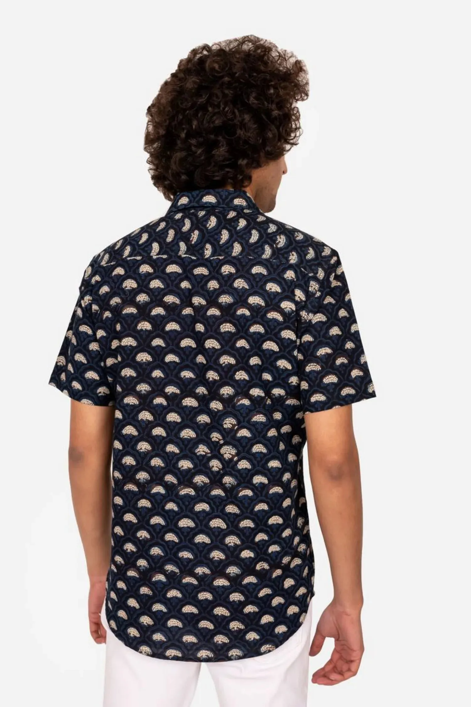 NAVY BAGRU BLOCK PRINTED COTTON SHIRT