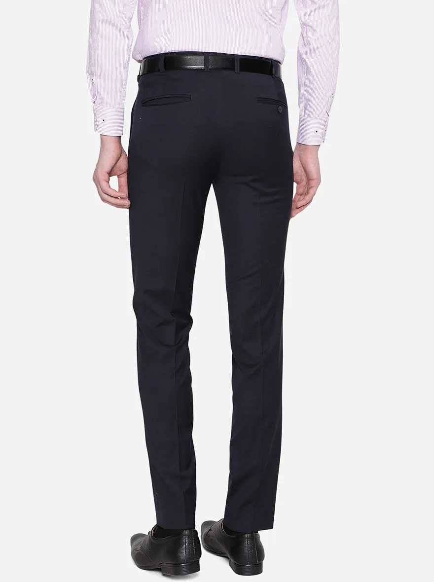 Navy Blue Solid Slim Fit Formal Trouser | JadeBlue