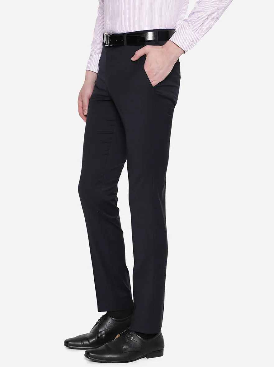 Navy Blue Solid Slim Fit Formal Trouser | JadeBlue