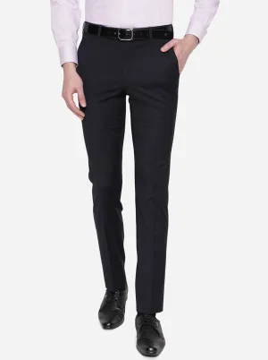 Navy Blue Solid Slim Fit Formal Trouser | JadeBlue