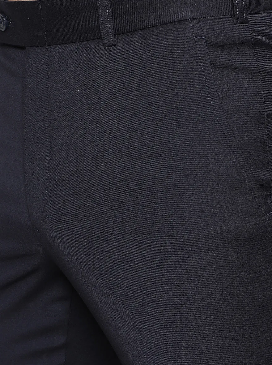 Navy Blue Solid Slim Fit Formal Trouser | JadeBlue