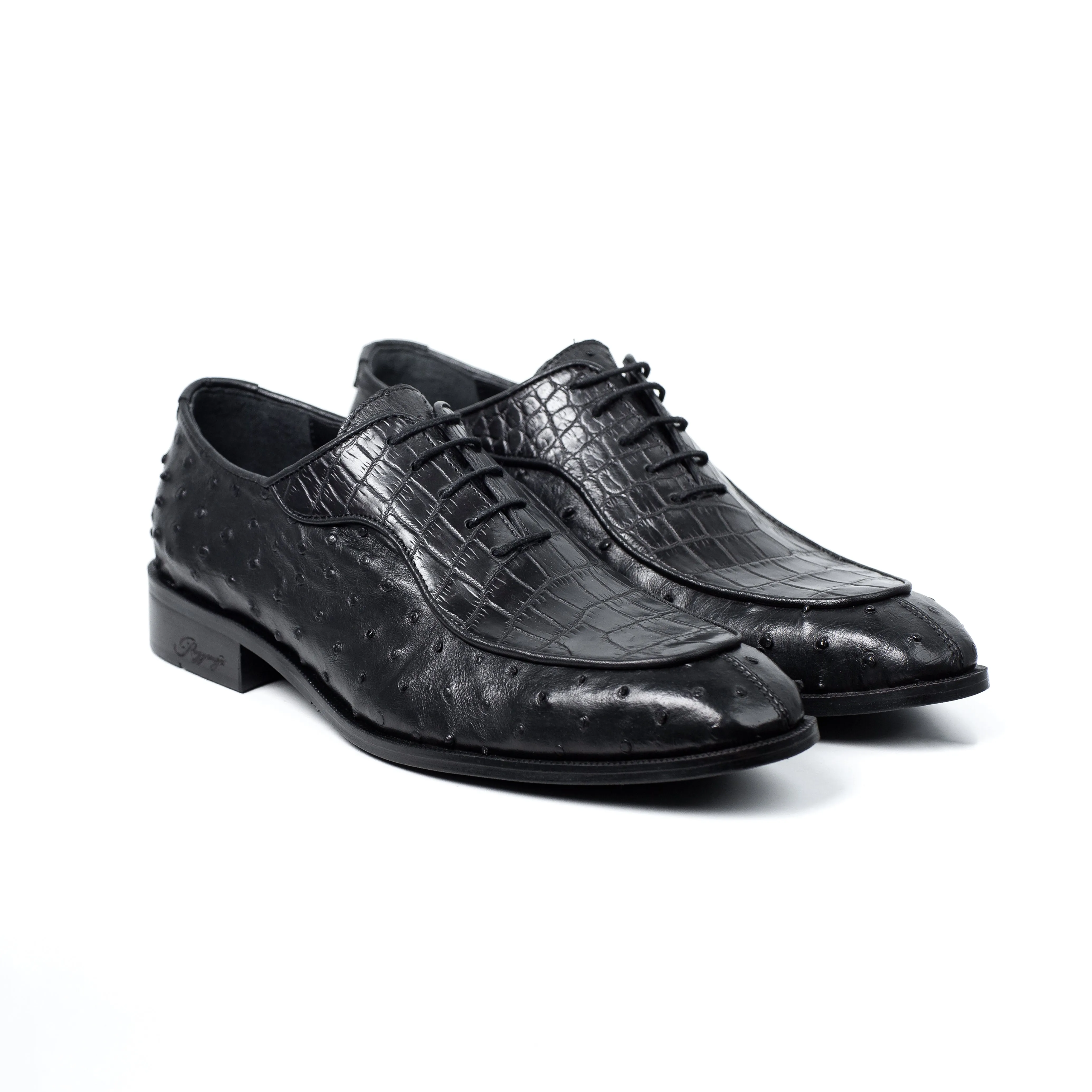 OSTRICH & CROCODILE LEATHER DERBY SHOES