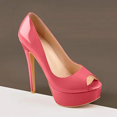 Peep Toe Silp-on High Heel Pumps Patent Leather
