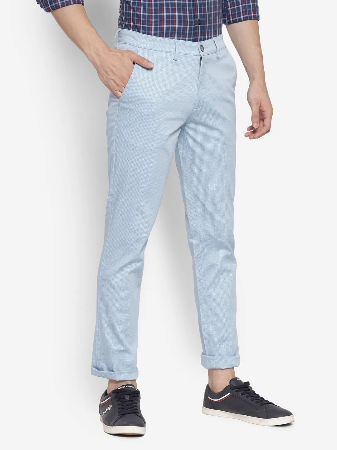 Printed Sky Blue Ultra Slim Fit Causal Trouser