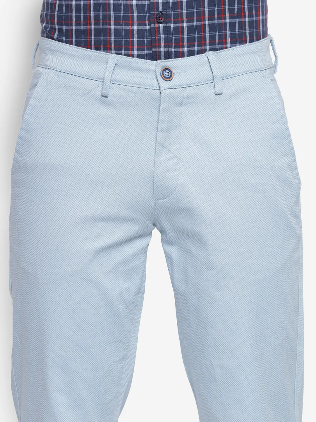 Printed Sky Blue Ultra Slim Fit Causal Trouser